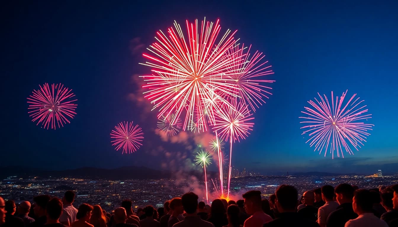 Experience breathtaking fireworks UK illuminating the night sky, captivating onlookers with vibrant colors.