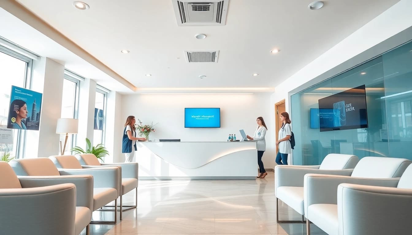 Ulteriori informazioni visualizzate presso la reception accogliente di una clinica sanitaria.
