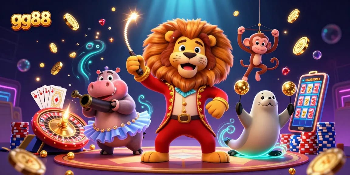 Experience the thrill of gg88 with an exciting illustration of casino games and vibrant characters.