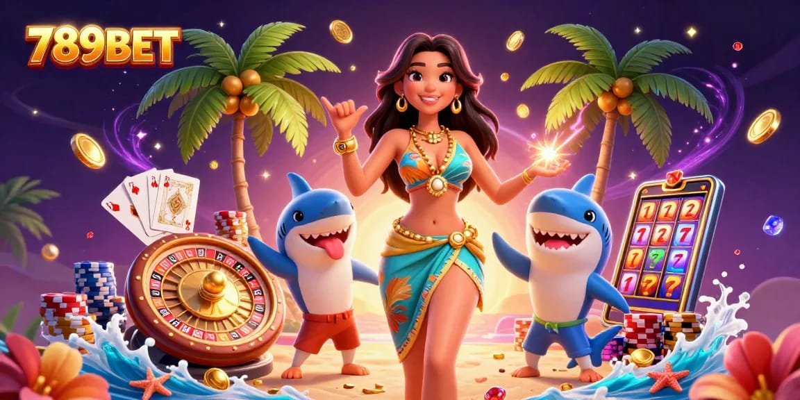 Engage in thrilling gaming at 789BET with vibrant characters and dynamic casino elements.