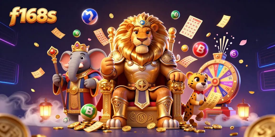 Win big with f168s at the vibrant online casino featuring lottery elements and dynamic characters.