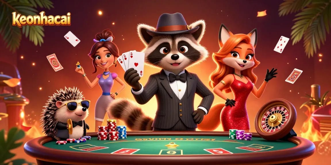 Engage with the thrilling keonhacai poker scene featuring charismatic characters and casino elements.
