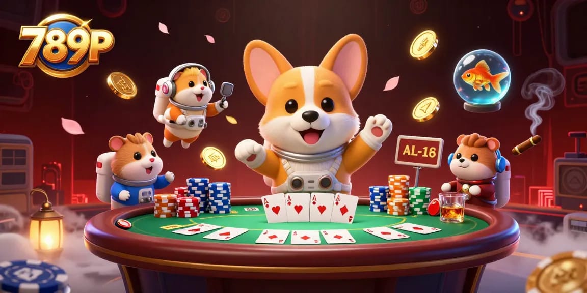 Experience the thrilling casino atmosphere of 789P with a playful astronaut corgi and vibrant gaming elements.