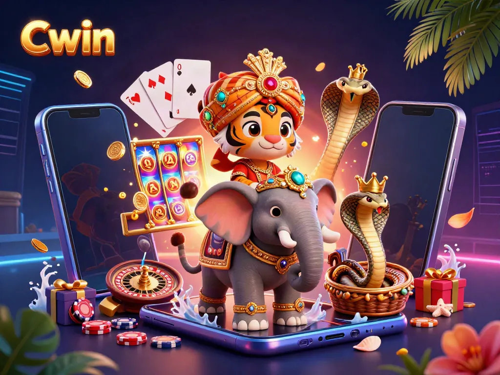 Experience thrilling wins with Cwin in this vibrant casino fantasy scene.