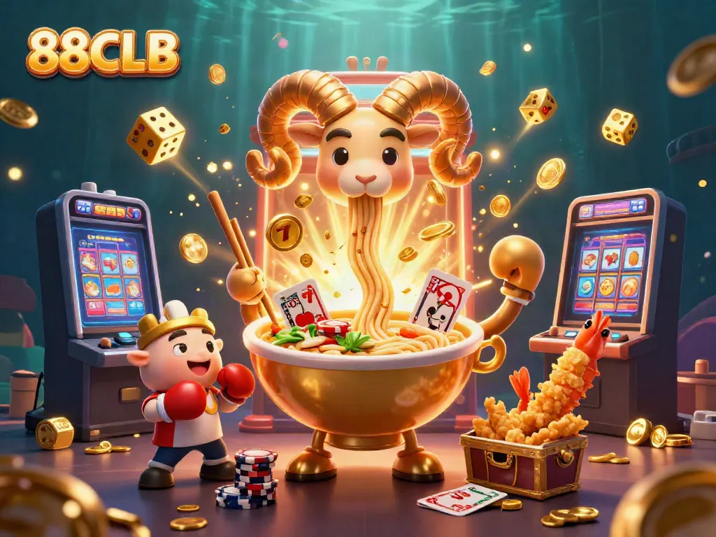 Experience the excitement of 88CLB with dynamic casino illustrations featuring games and characters.