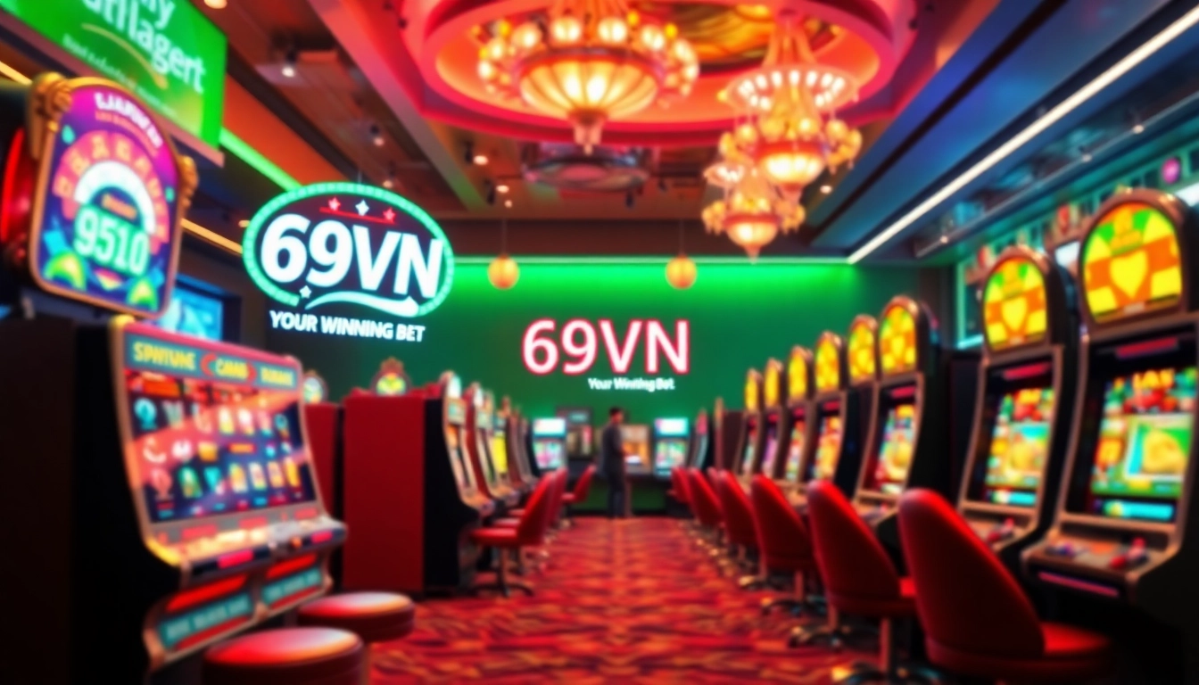 Experience the excitement of 69VN with vibrant visuals of gaming action and sports betting.