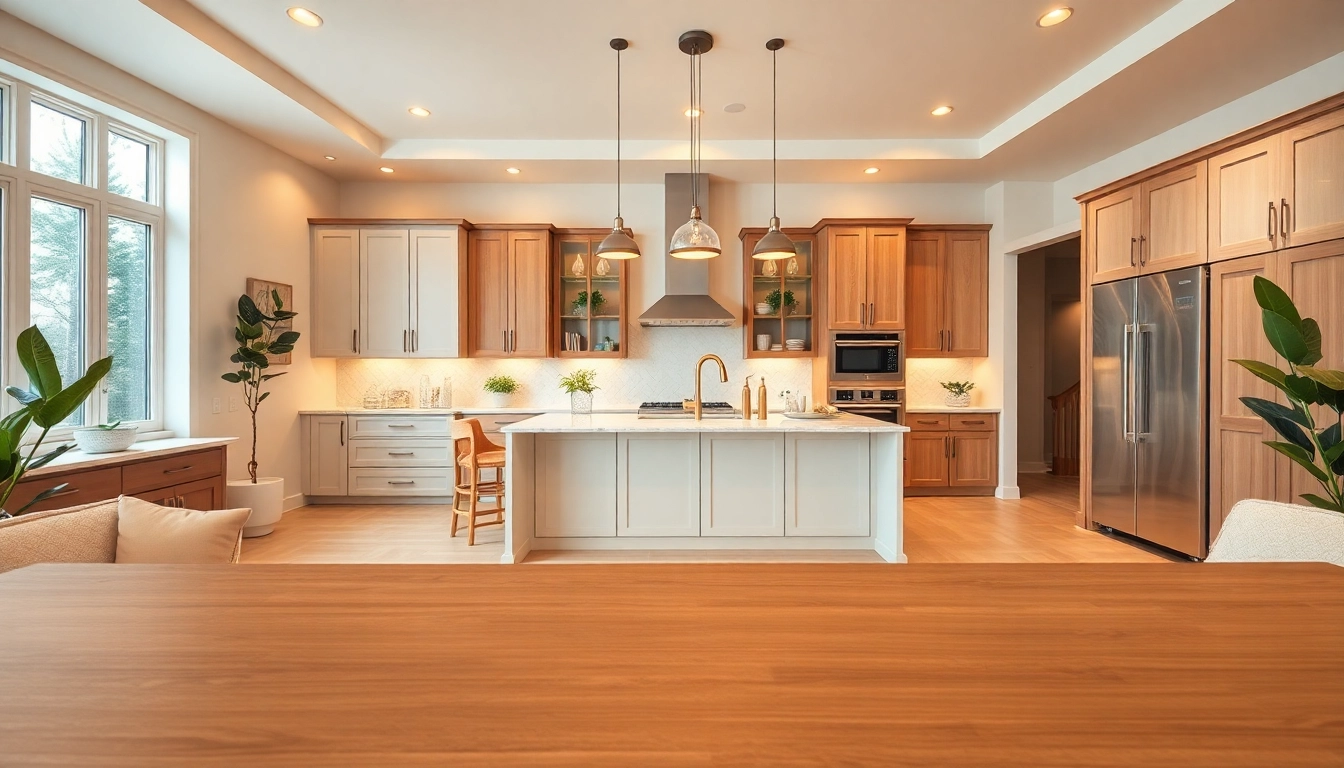 Stunning modern kitchen remodeling showcasing expert craftsmanship by remodeling contractors near me, including a large island and stylish cabinetry.