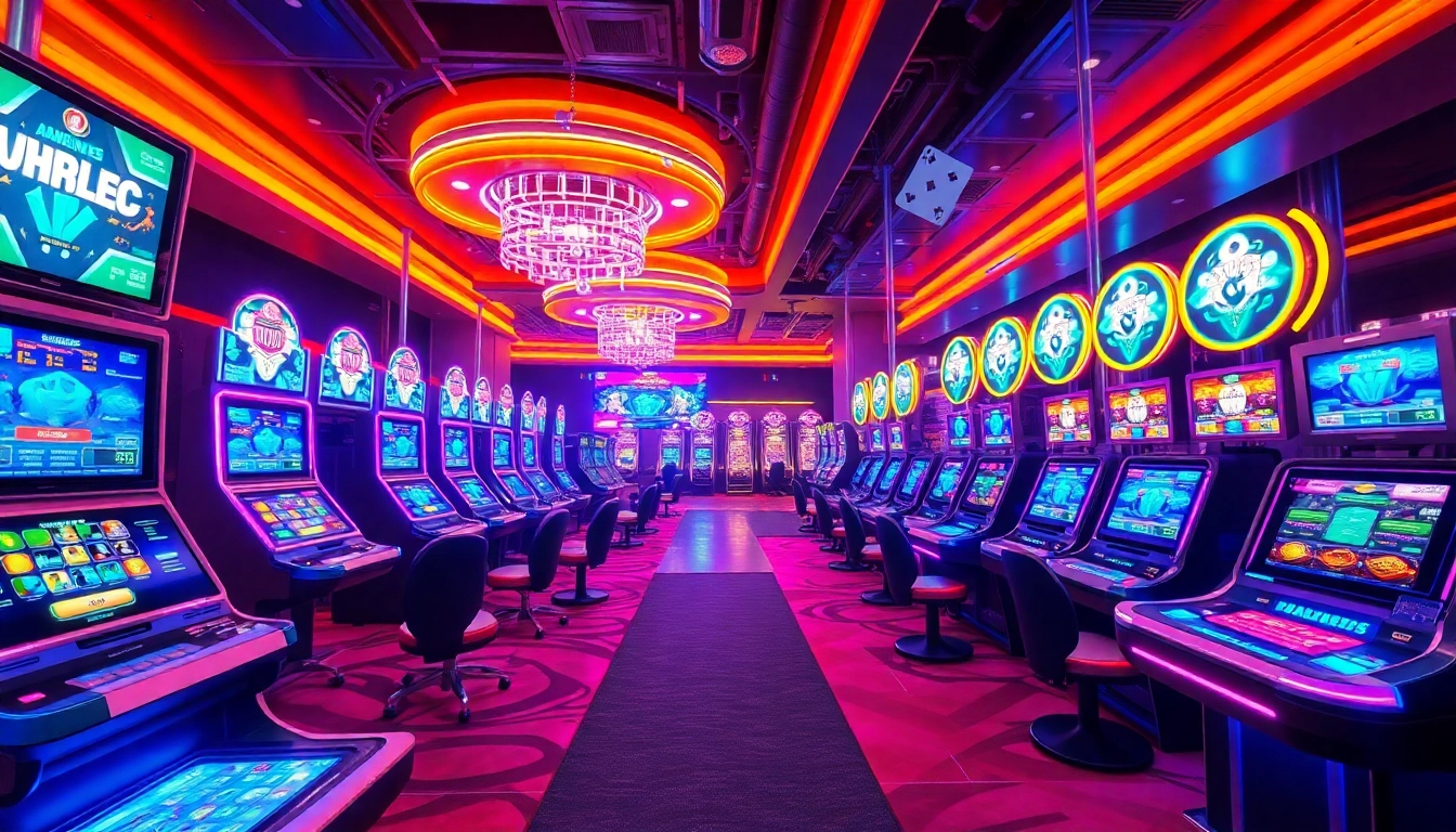 Explore innovative gaming experiences showcasing New Technology in a futuristic casino.