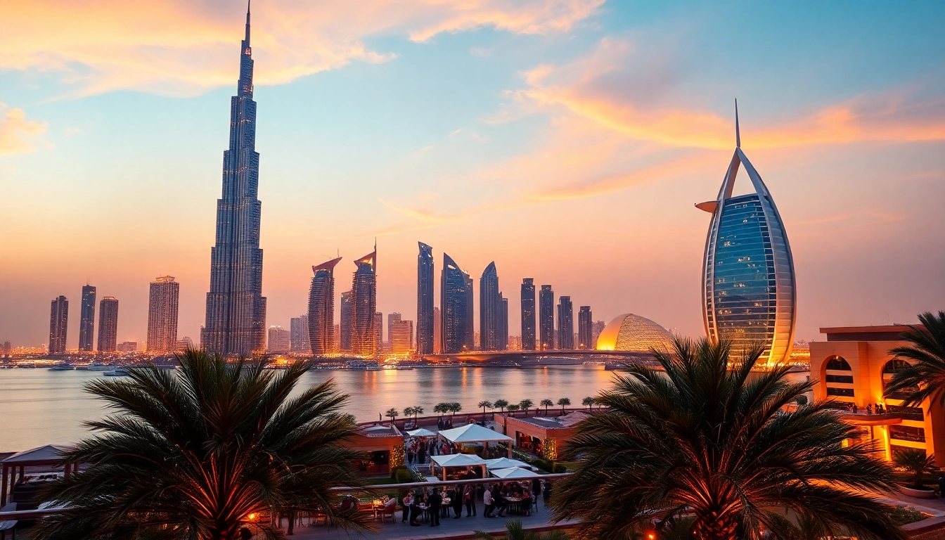 Experience the breathtaking skyline of Dubai at sunset, showcasing iconic landmarks during your Travel to Dubai.