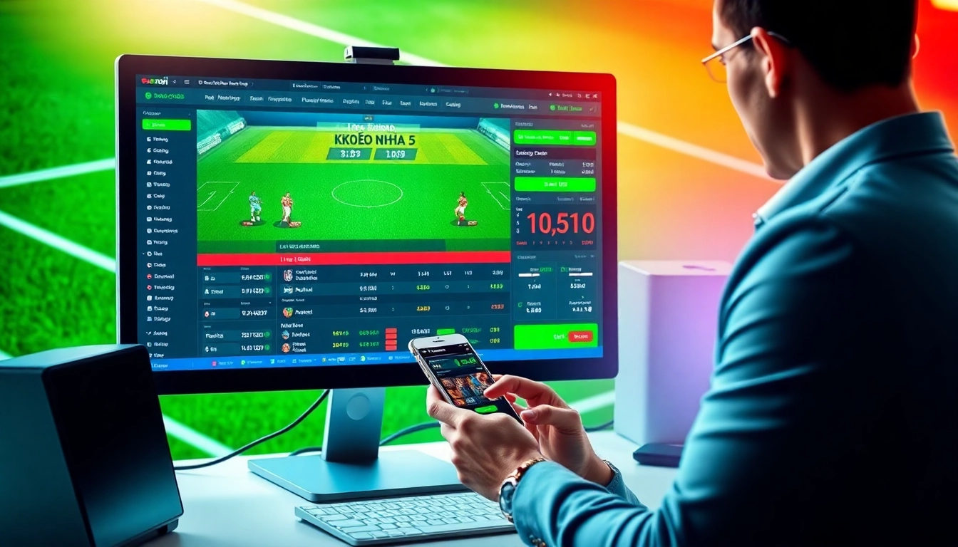 An interactive sports betting interface showcasing kèo nhà cái 5 with live odds and vibrant statistics.