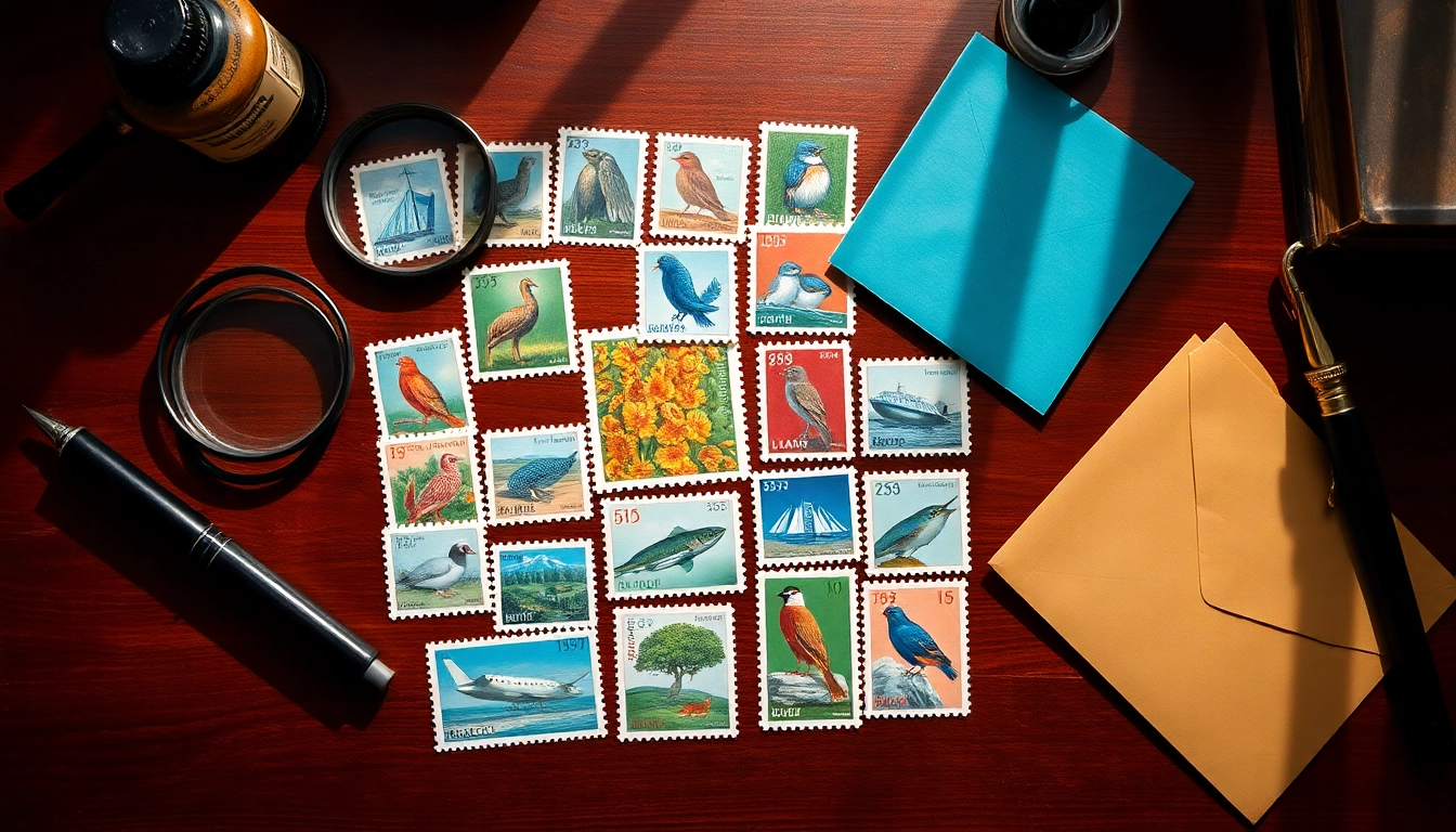 Explore affordable postage stamps displayed on a rustic desk, showcasing vintage design details and warmth.