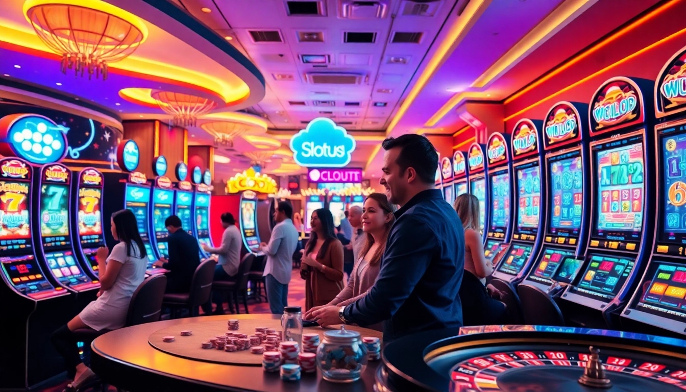 Experience the thrill of Slot Cloud as players engage with vibrant slot machines.