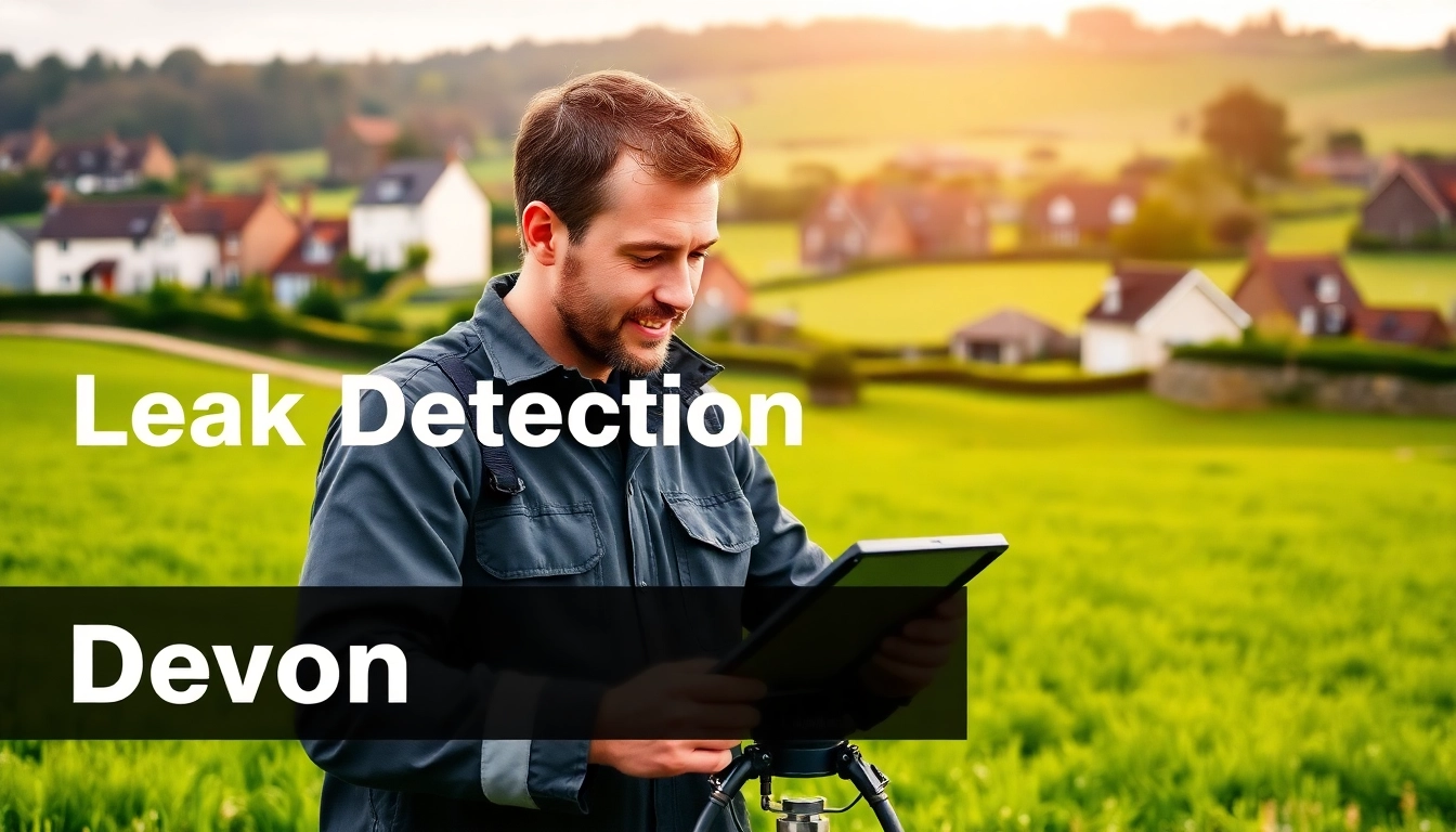 Expert technician performing leak detection Devon in serene countryside.
