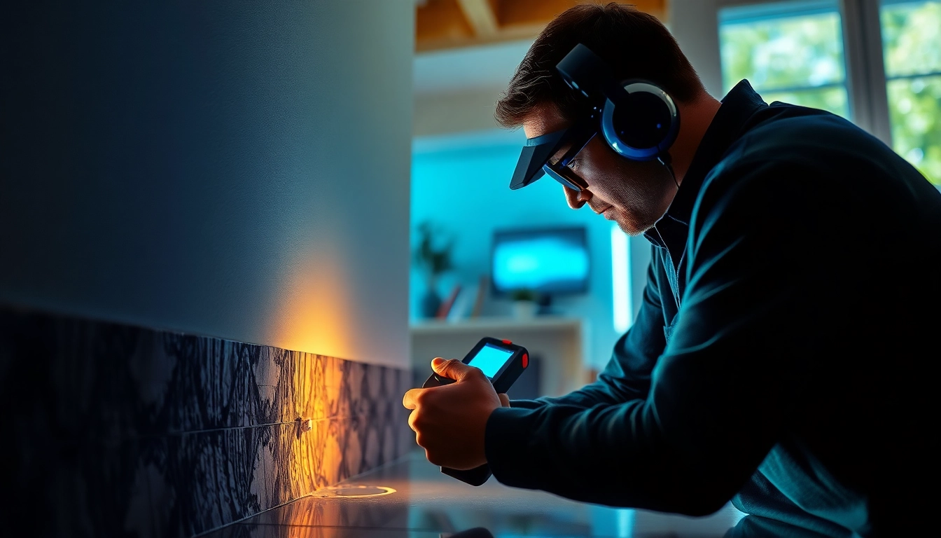 Technician utilizing advanced tools for Trace and Access leak detection in a modern home environment.