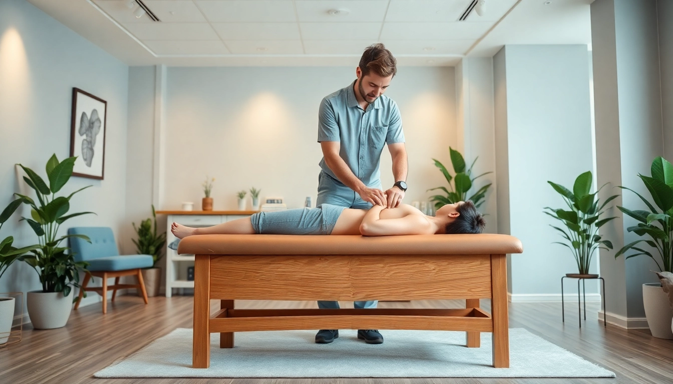 Patient receiving a chiropractic adjustment in a calming office environment, searching for chiropractor near me.