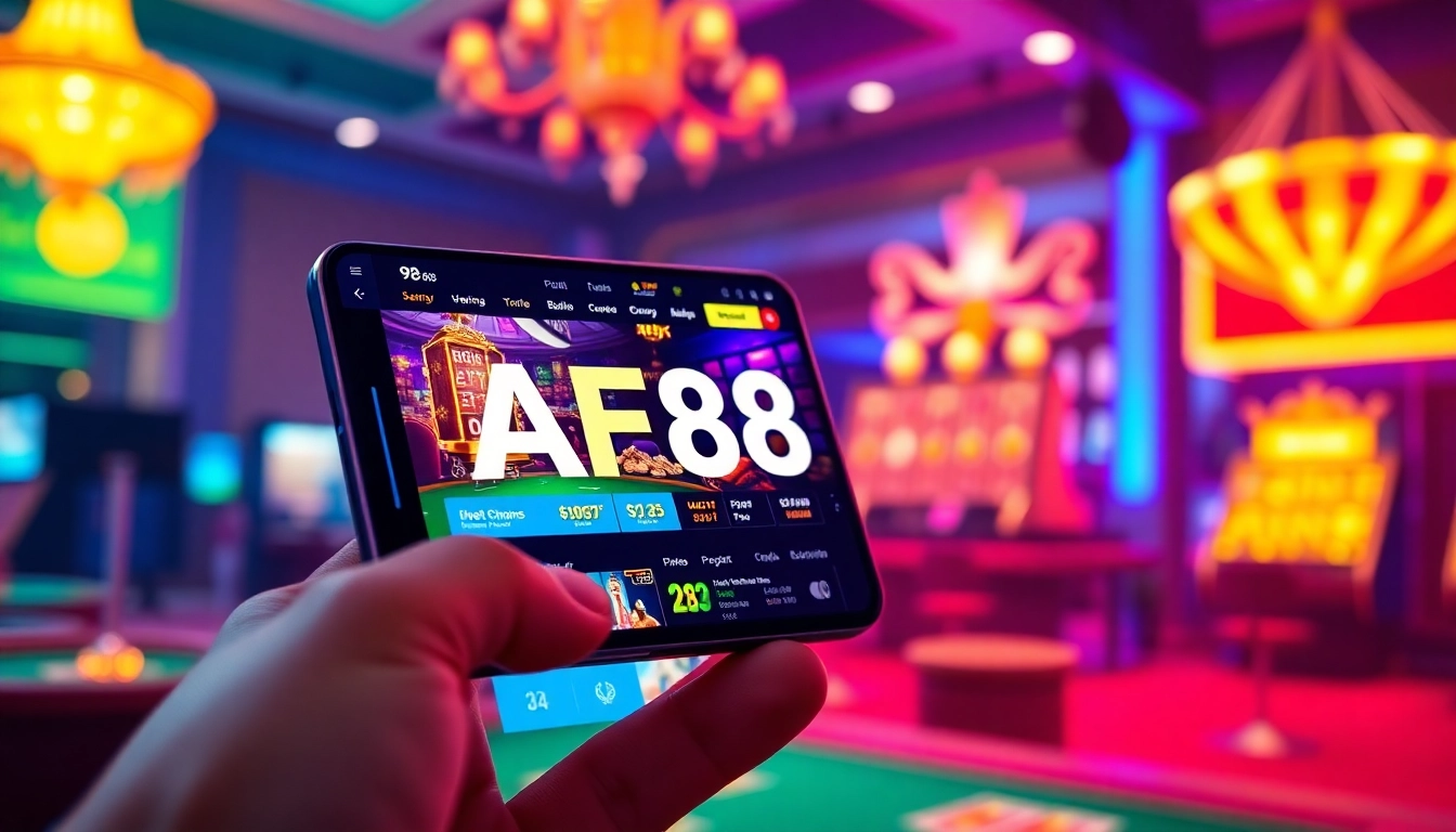 Engaging visual of AF88 online gaming platform on a smartphone, showcasing user-friendly interface.