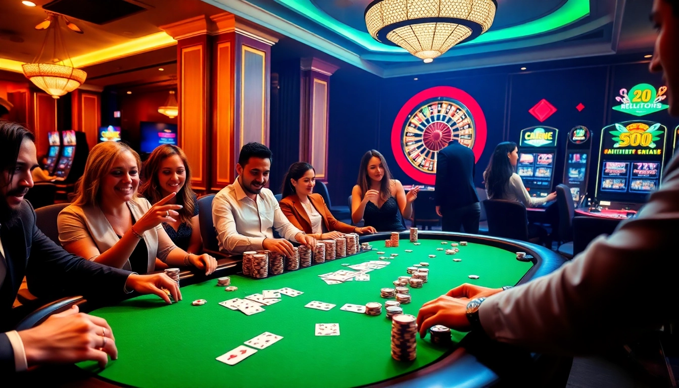 Exciting casino atmosphere featuring MM88 themed poker table, vibrant chips, and roulette wheel.