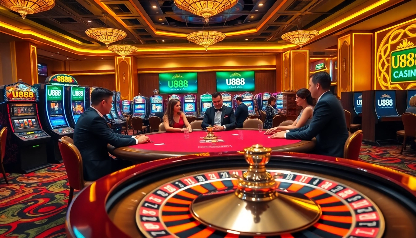 Action-packed gaming moment at U888 casino with players engaged at a poker table.