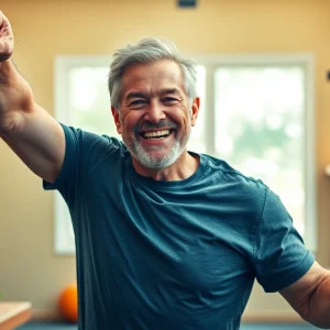 Man feeling revitalized and confident with Pura Boost in a fitness setting.