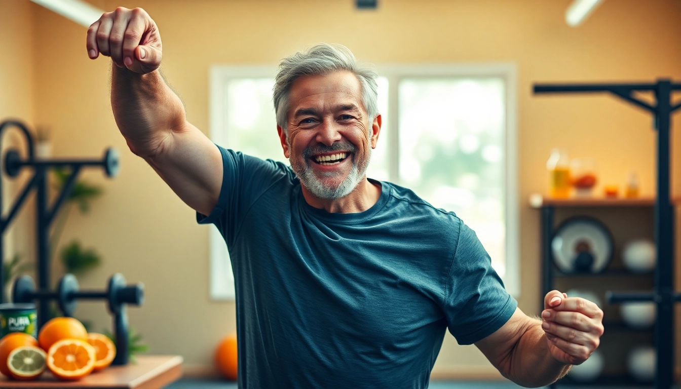 Man feeling revitalized and confident with Pura Boost in a fitness setting.