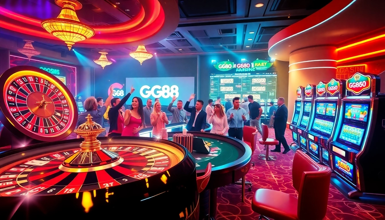 Gamble at GG88's exciting casino tables featuring vibrant roulette and poker action.