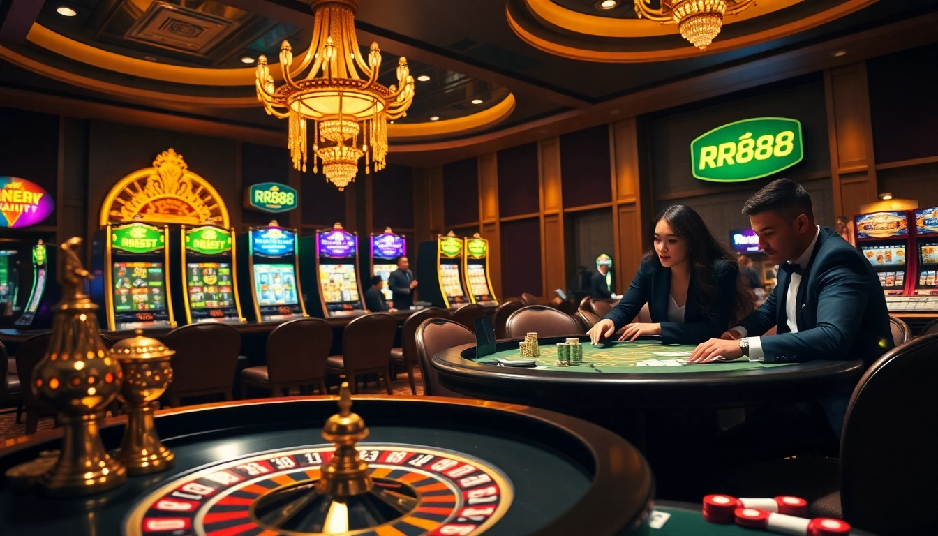 Experience thrilling gameplay with RR88 at a luxurious casino backdrop.