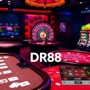Experience exciting gameplay at DR88 with vibrant casino tables and colorful slot machines.