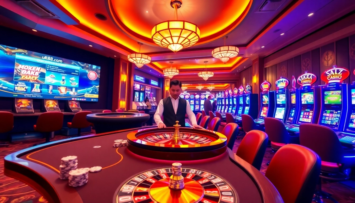Experience high-stakes gaming at uk88.com with vibrant casino tables and thrilling slot machines.