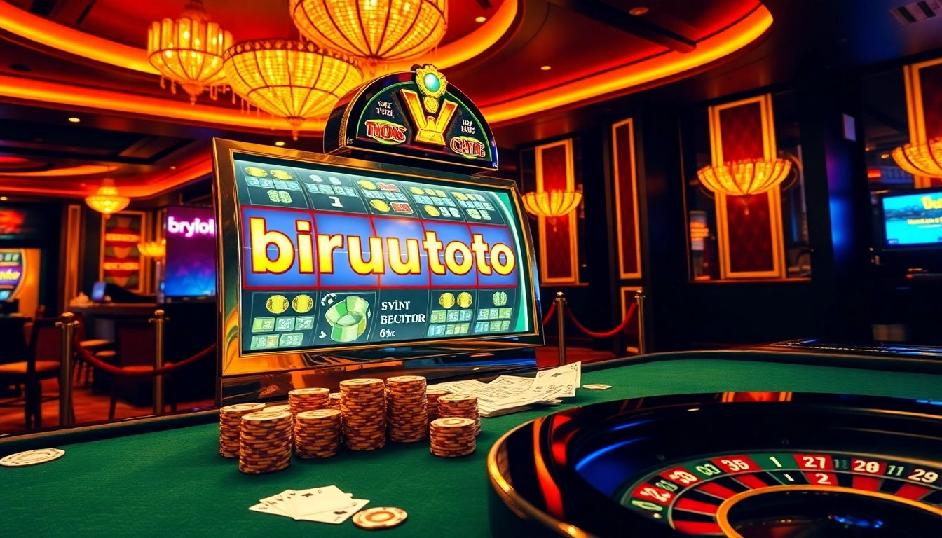 Experience excitement at a luxurious casino with birutoto slot machine and glamorous gaming tables.