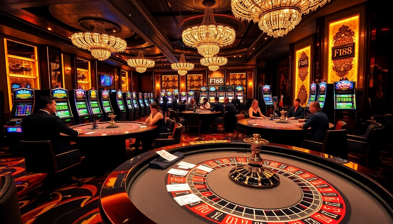 F168 players enjoying thrilling high-stakes casino games in a luxurious setting.