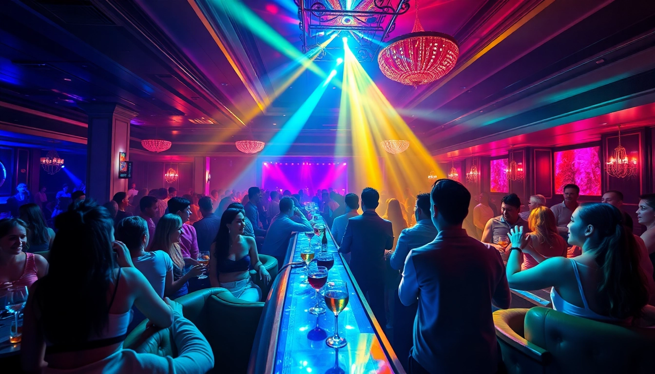 Experience the vibrant Night club sxm scene with guests dancing, enjoying cocktails, and stunning performances in a luxurious bar.