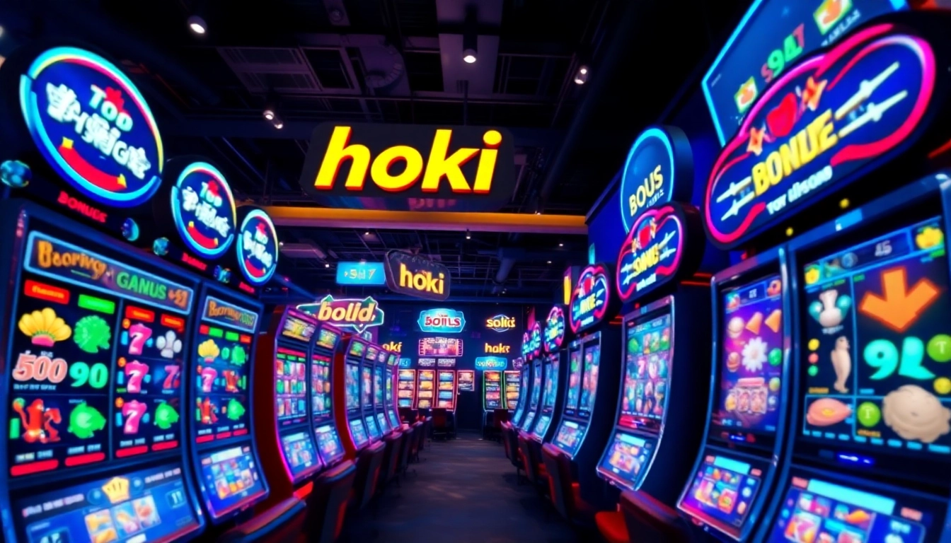 Exciting online gaming experience at hoki138 with vibrant slot machines and dynamic visuals.