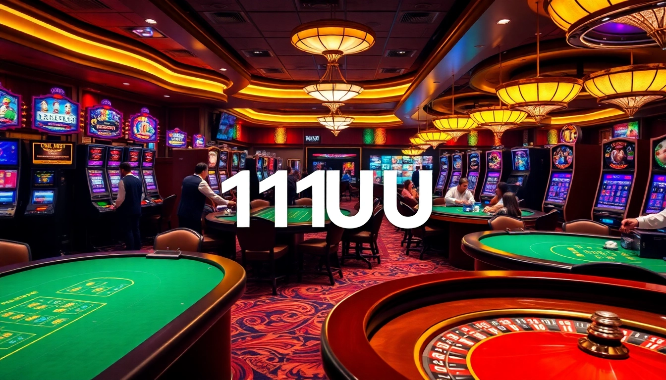 Experience the thrill of gambling at 11UU with vibrant casino tables and slot machines.