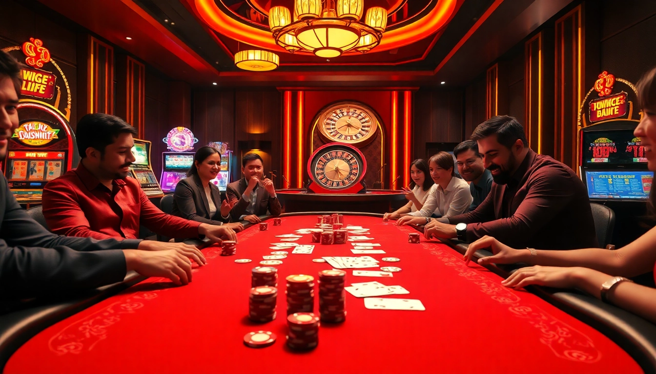 RAJABARONG-themed excitement at a luxurious casino poker table during a high-stakes game.