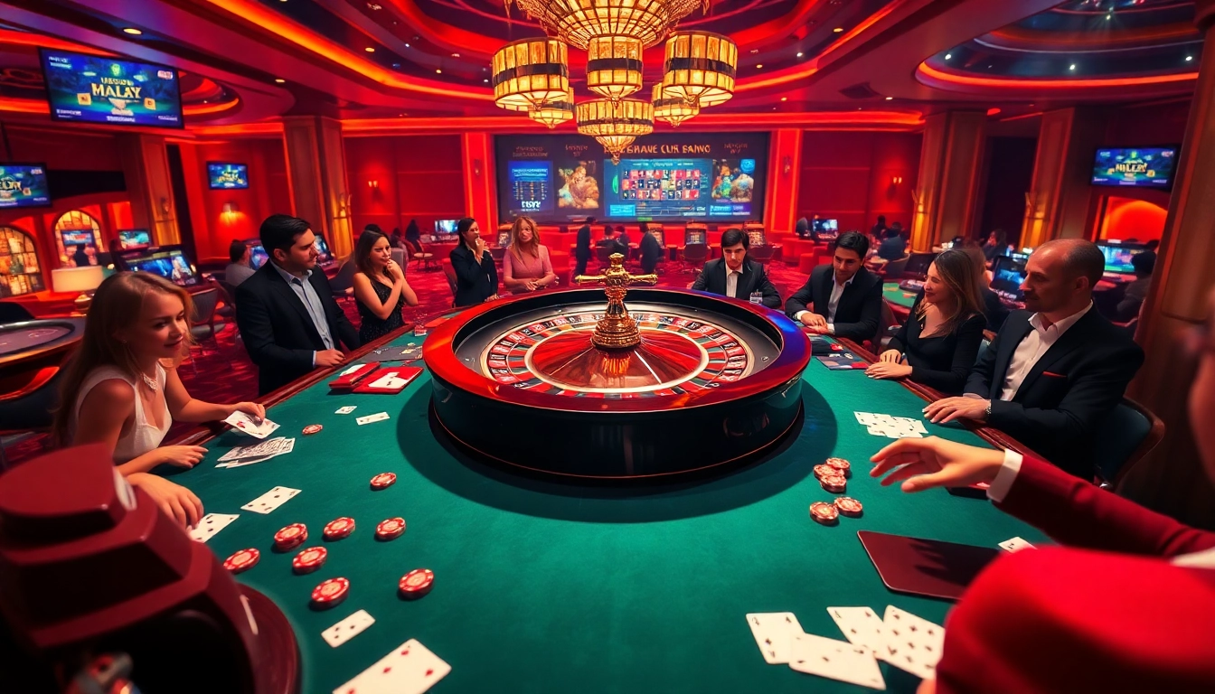 RAJABARONG showcases a bustling casino scene with roulette, cards, and excited players.