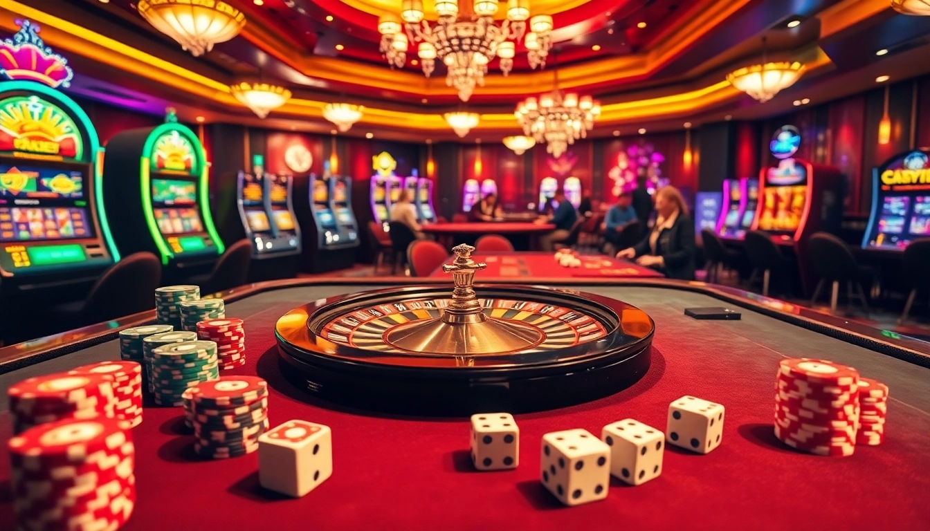 Experience the thrill of gambling with Ok99 at a luxurious casino, featuring vibrant tables and dynamic action.