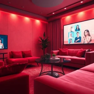 Engaging image of a cozy virtual chat room for ai sex chat with AI characters and intimate ambiance.