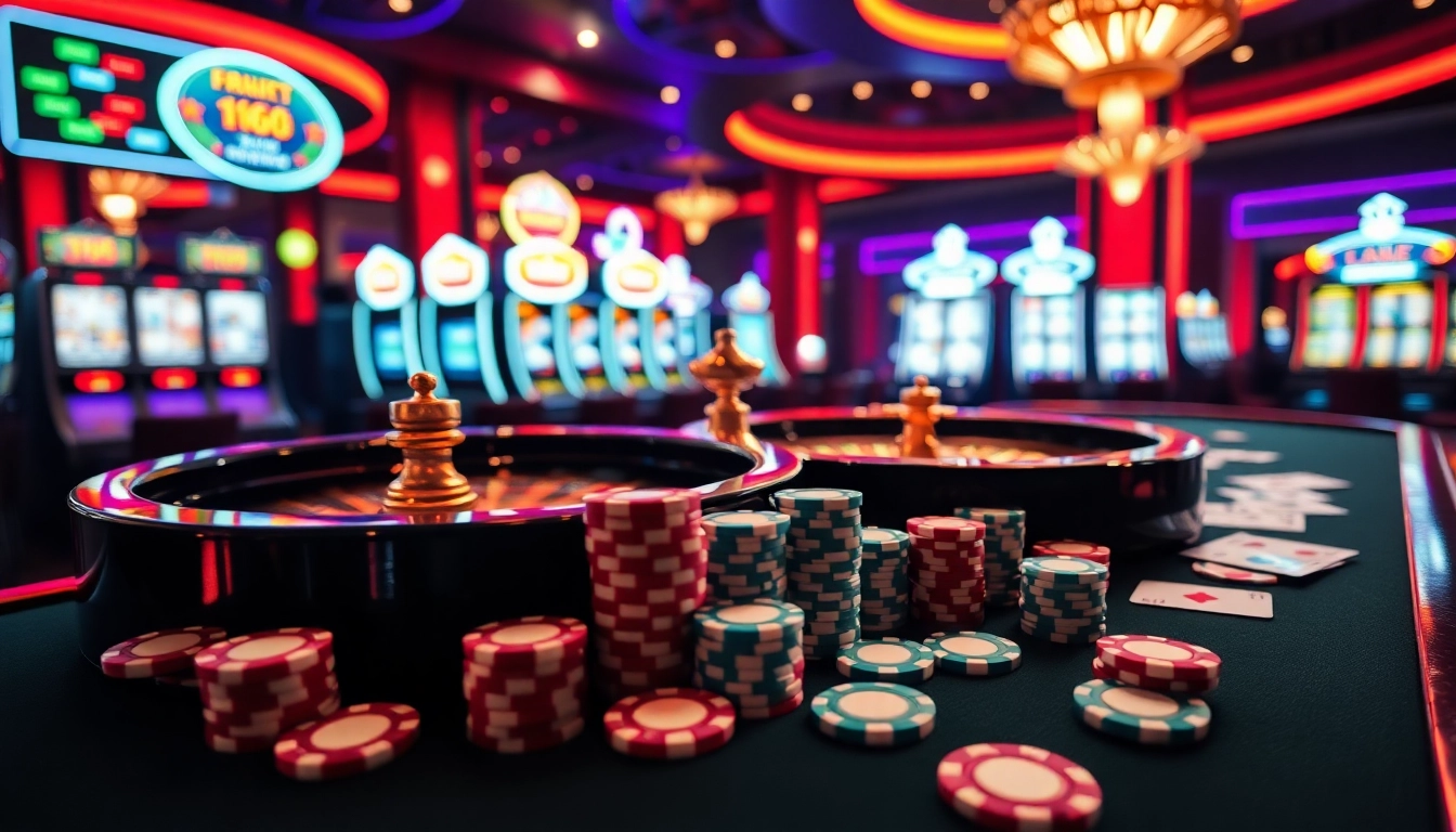 Win at F168 with vibrant casino games, poker chips, and roulette in a luxurious setting.