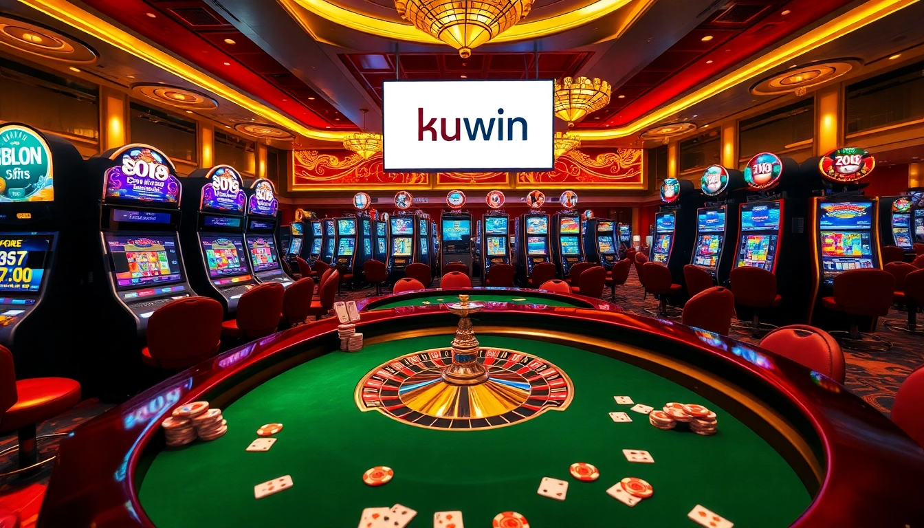 Players enjoy thrilling moments at kuwin casino tables surrounded by vibrant slot machines.