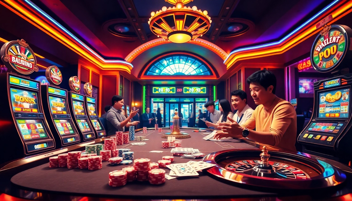 Engaging casino scene highlighting the excitement of link DRAGON222 online slots with vibrant gaming elements.