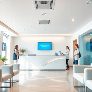 Ulteriori informazioni visualizzate presso la reception accogliente di una clinica sanitaria.