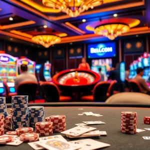 Players engaged in thrilling games at U888 com, featuring vibrant casino tables and slot machines.