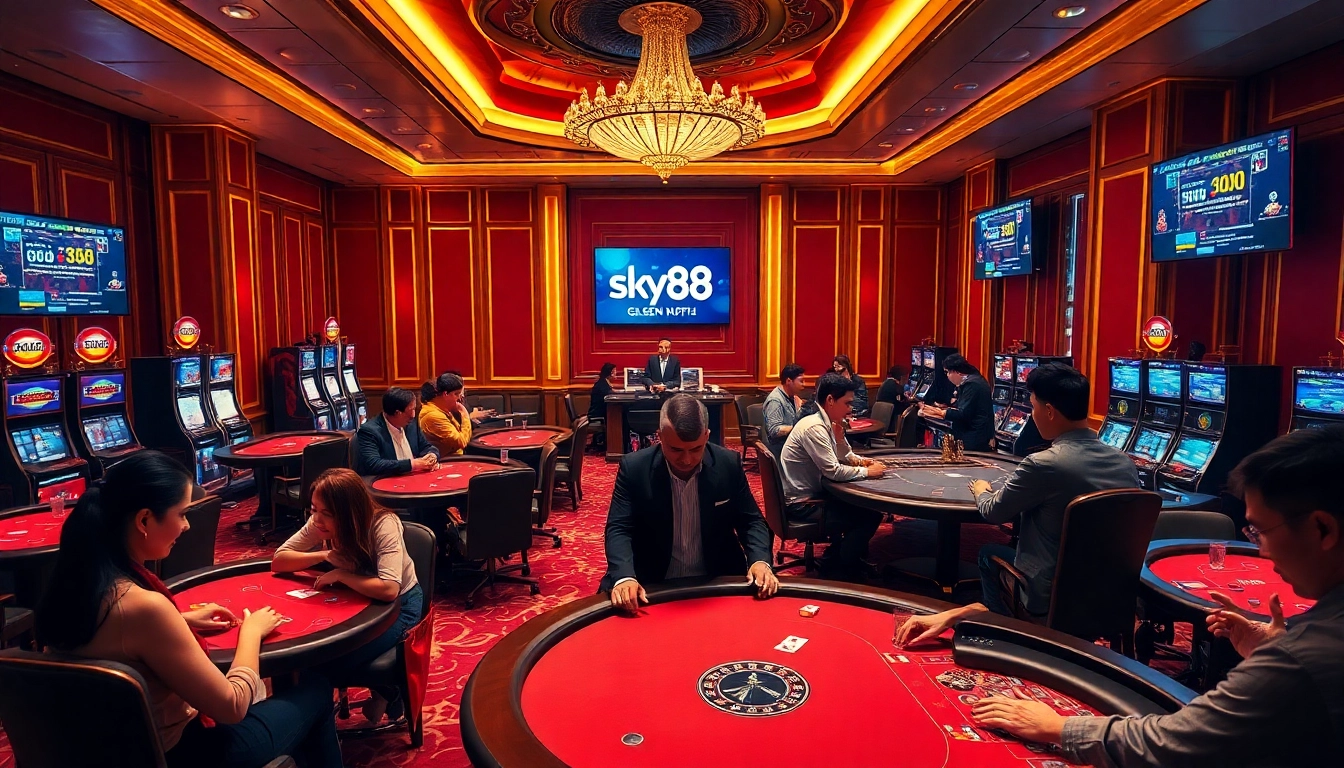 Picture illustrating vibrant casino action with sky88 bị bắt as players engage in strategic betting at various gaming tables.