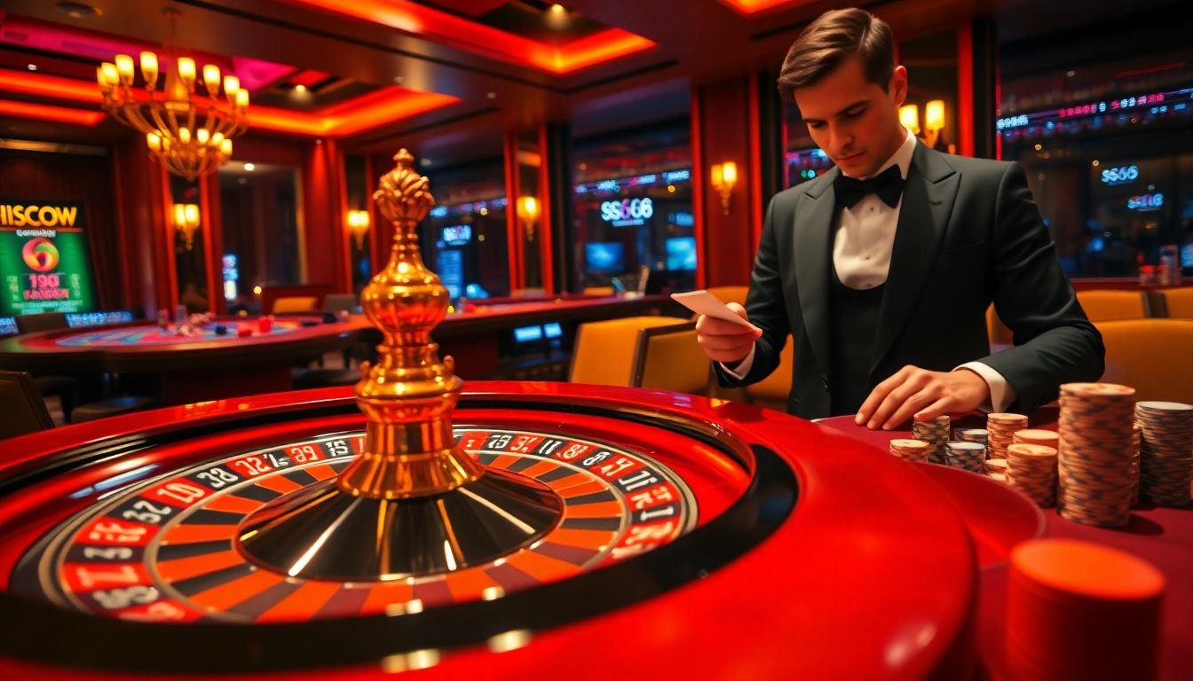 S666 nhà cái gamblers enjoy vibrant casino action at a roulette table with chips and cards.