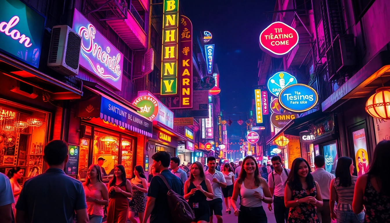 Explore the vibrant 호치민밤문화 nightlife with bustling bars and colorful neon lights.
