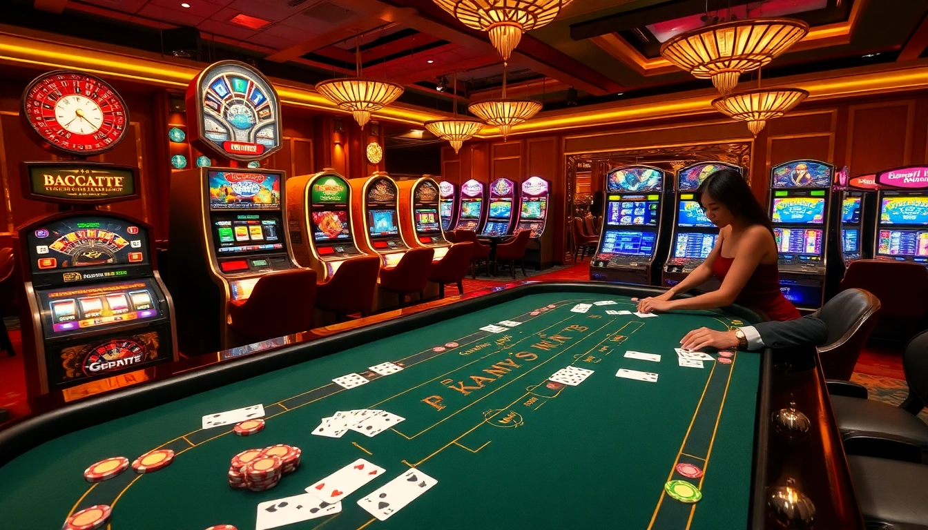 Experience high-stakes gambling at SKY88 with vibrant Baccarat chips and engaging slot machines.