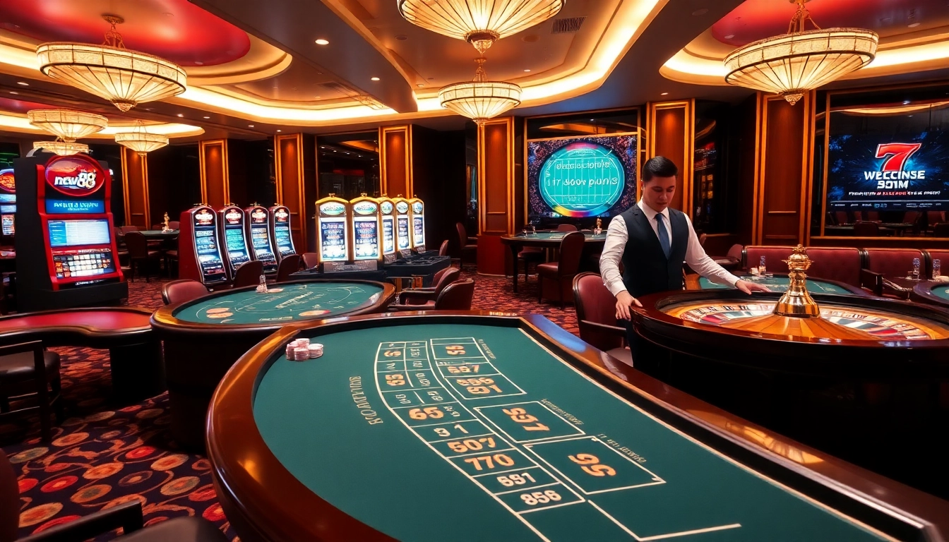 Experience the thrill of gambling at new88 with elegant casino tables and vibrant slot machines.
