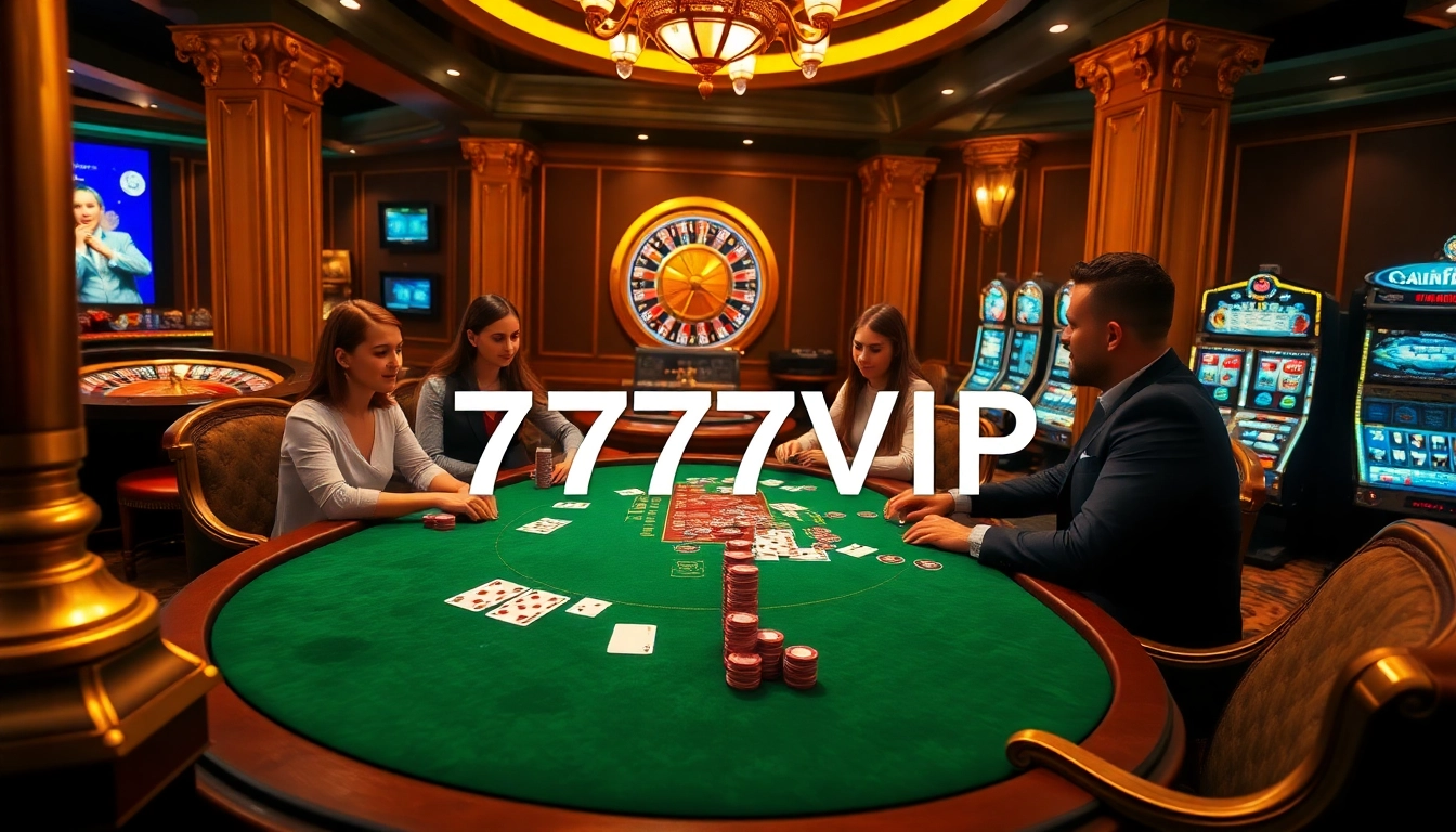 Experience the thrilling atmosphere of luxury gambling at 777VIP with poker players engaged in an exciting game.