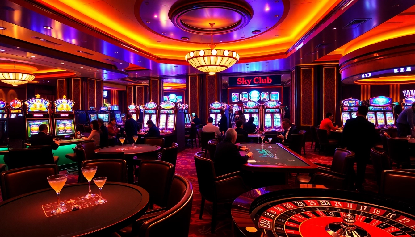 Experience the thrill of the sky club with vibrant gaming and luxurious atmosphere.