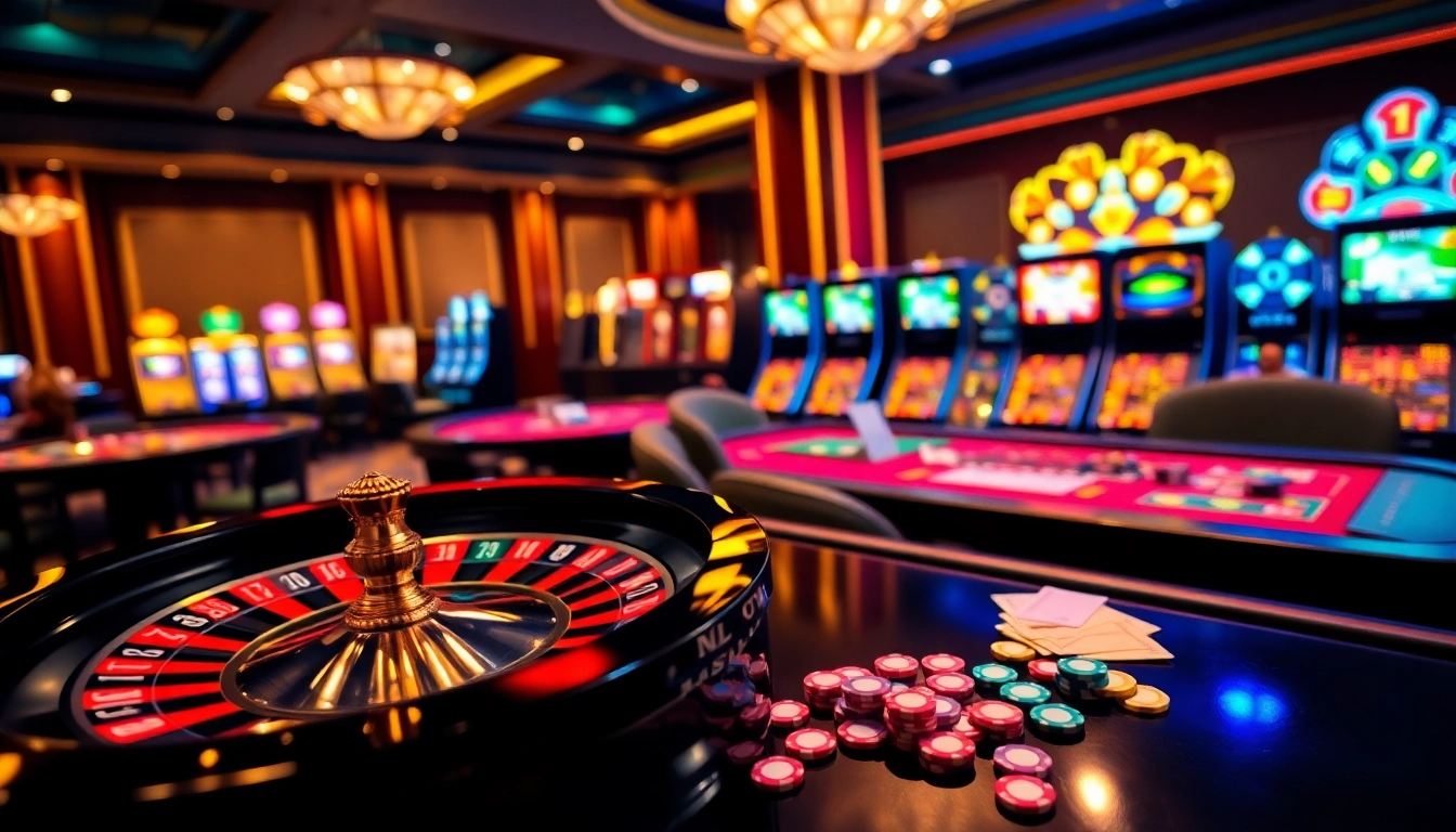 Experience thrilling games at MM88's luxurious casino tables with vibrant colors and excitement.